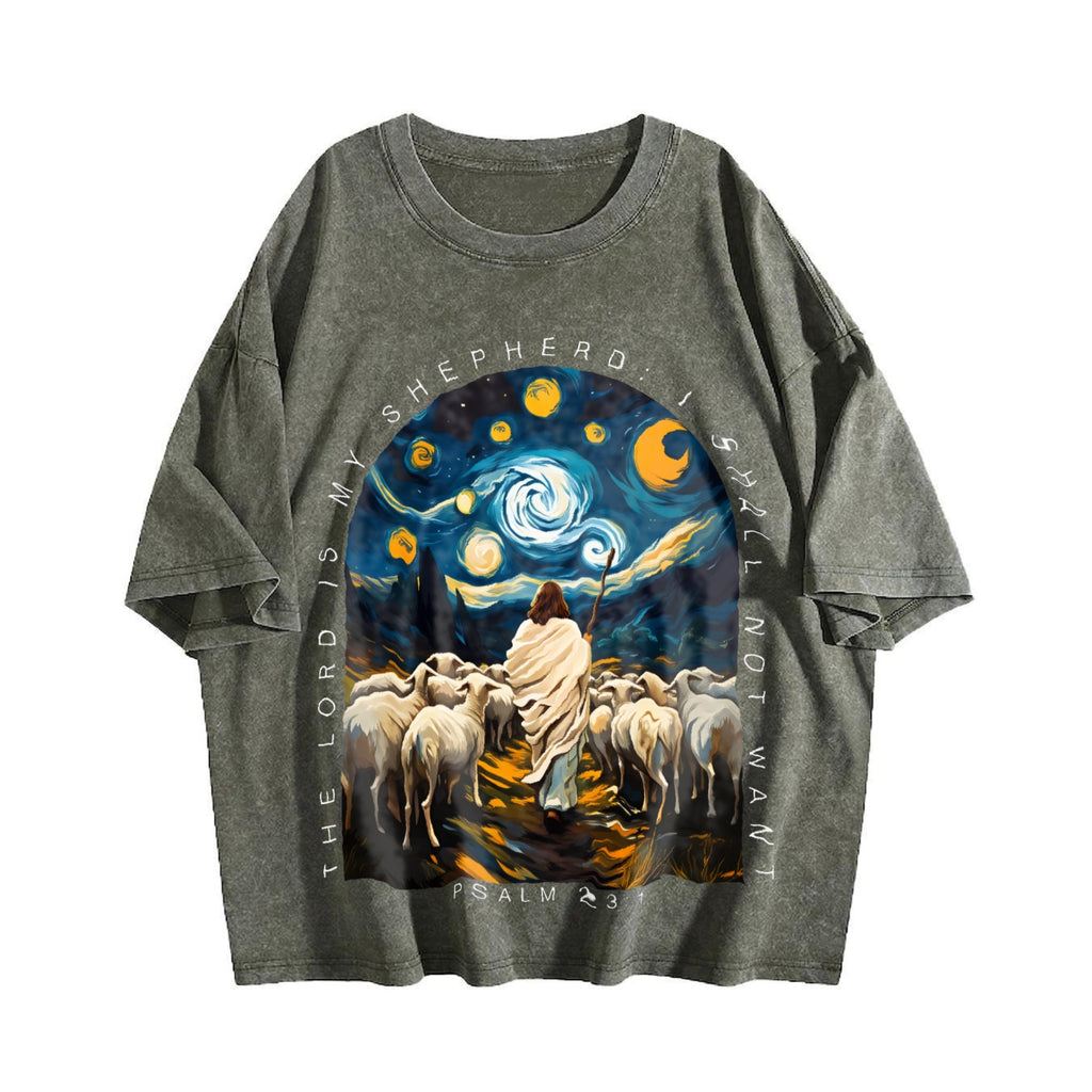 Shepherd and Sheep under a Starry Night Vintage Washed product image 4