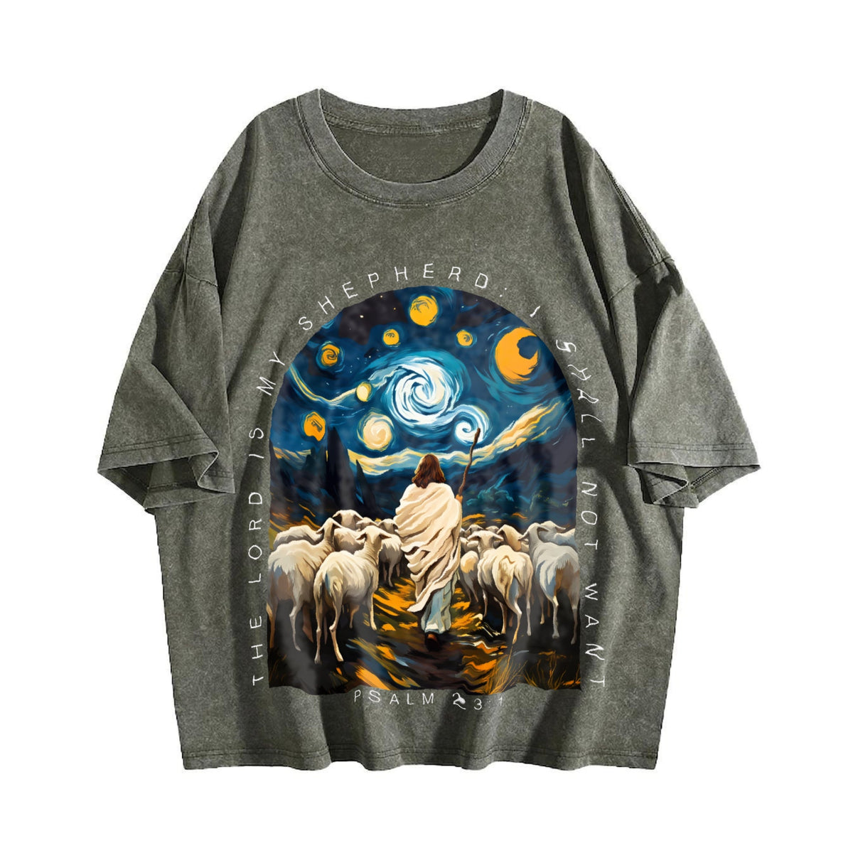 Shepherd and Sheep under a Starry Night Vintage Washed product image 4