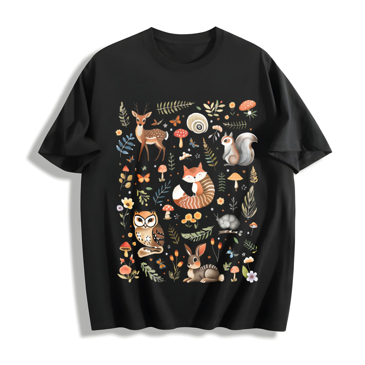 Forest Animals And Flowers Cotton T-Shirt product image 1