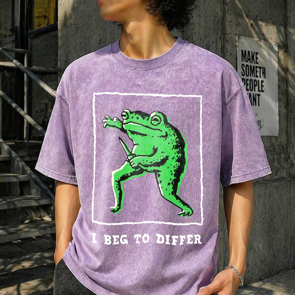 I Disagree Batik With Green Frog Vintage Washed T-Shirt product image 6