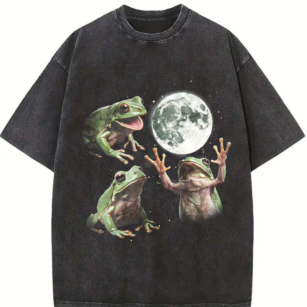 Frog Howling At Moon 90s Vintage Washed T-Shirt product image 2