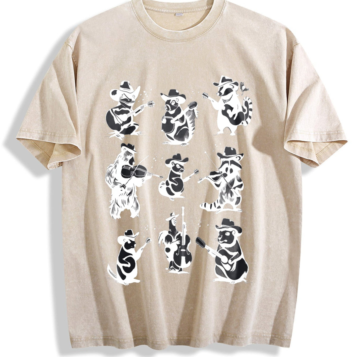 Animal Musicians 90s Tattoo Vintage Washed T-Shirt product image 1