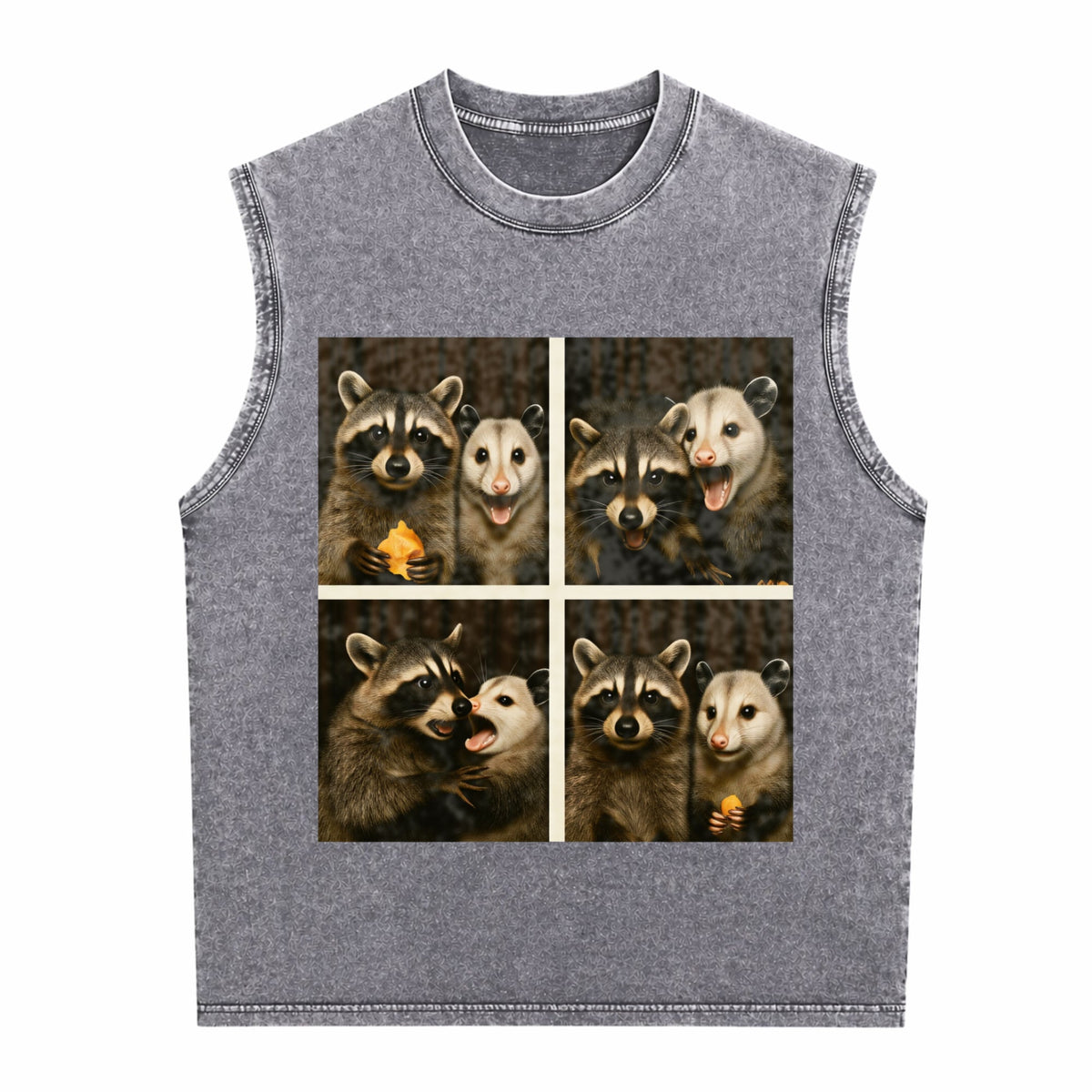 Funny Possum & Raccoon Photobooth Selfie - With 4 Animal Men's Washed Tank Top