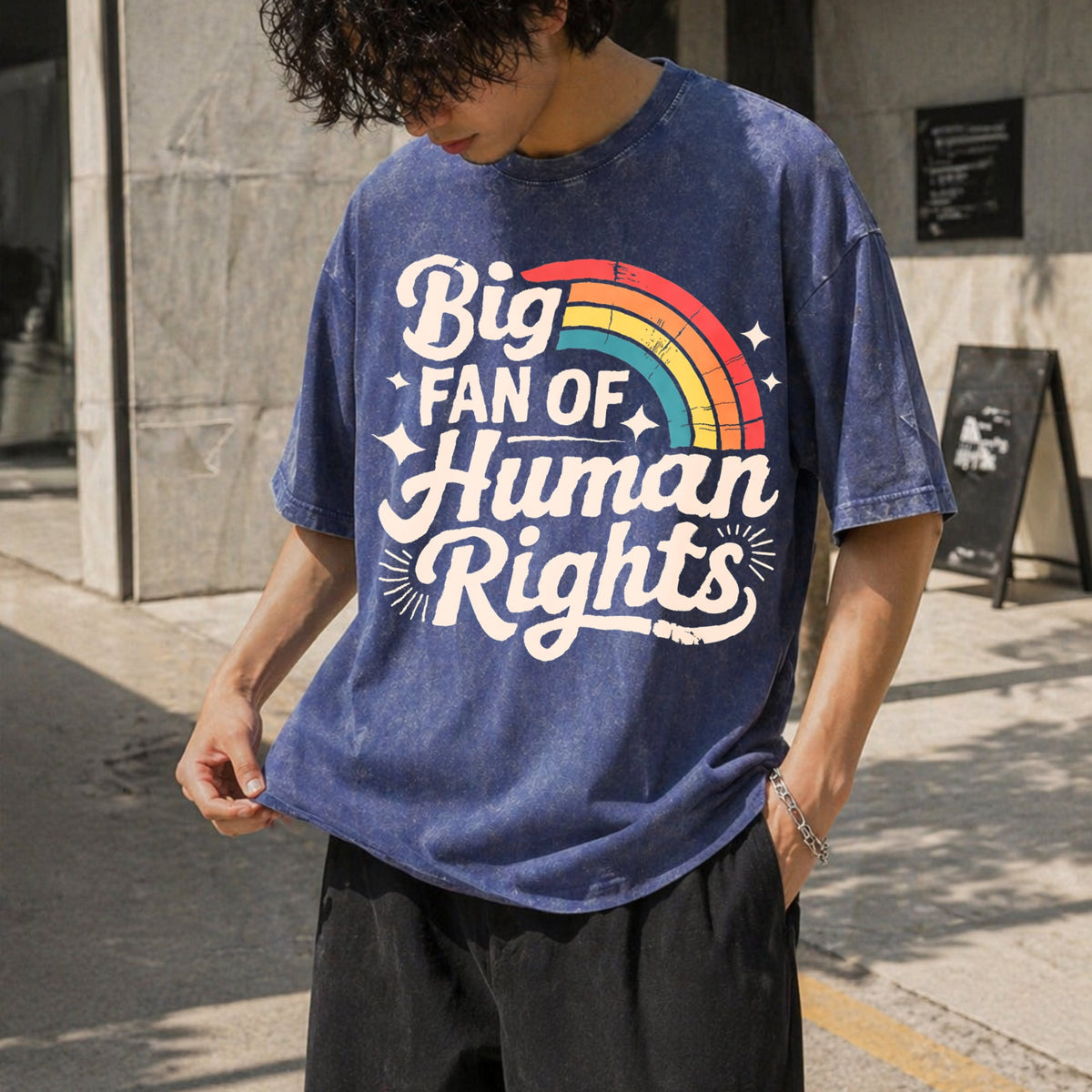 Big Fan Of Human Rights - Rainbow Vintage Washed T-Shirt product image 8