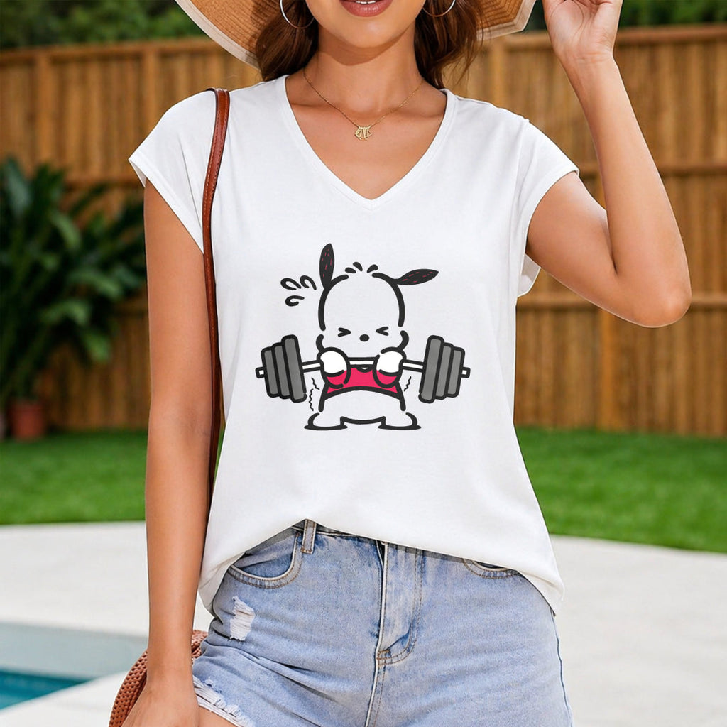 Sanrio Pochacco Weightlifting - Stretchy Women's V-Neck Tank Top