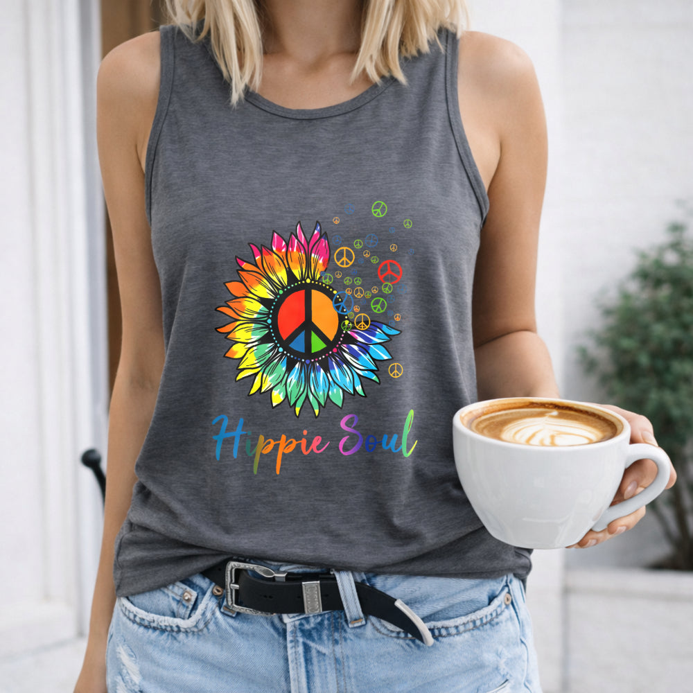 Hippie Soul Letter & Sunflower Women's Tank Top