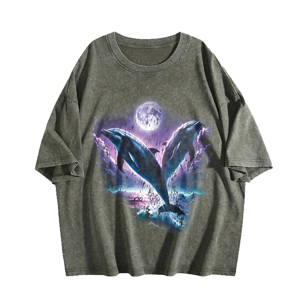 Two Dolphins Moon Vintage Washed T-Shirt product image 4