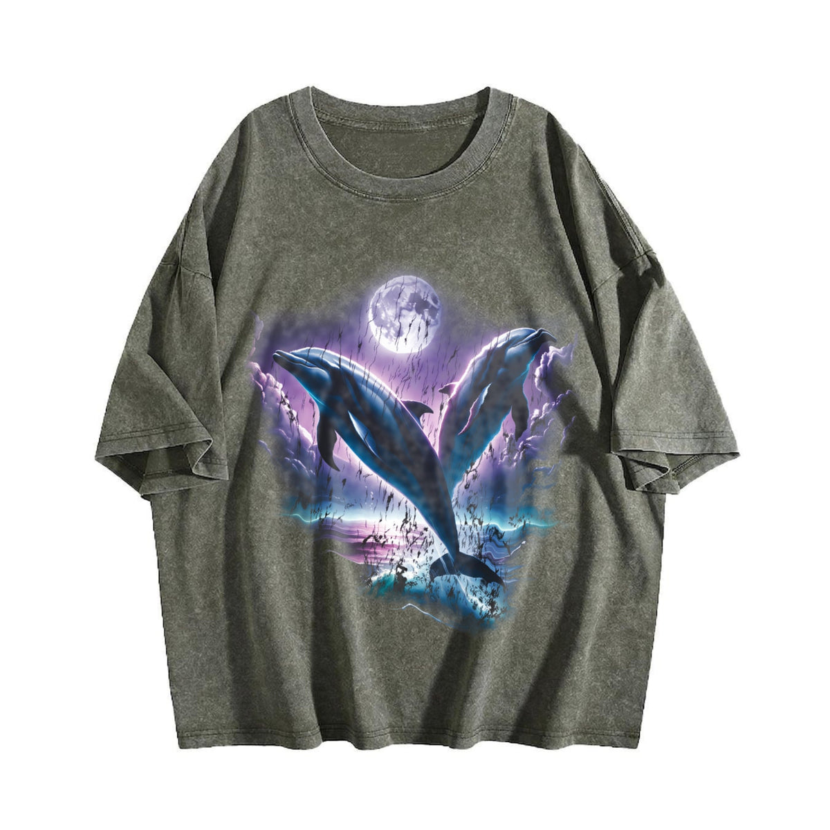 Two Dolphins Moon Vintage Washed T-Shirt product image 4