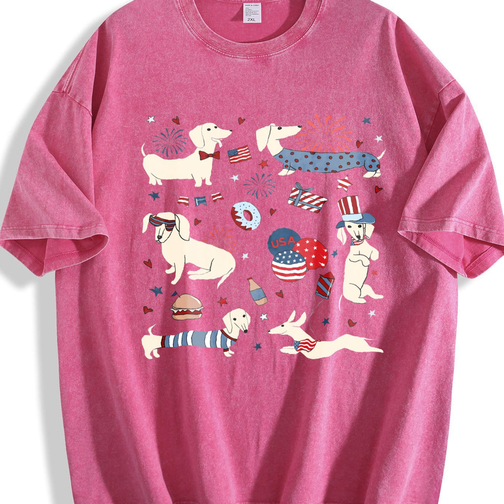 4th Of July Dachshund Doodle Vintage Washed T-Shirt product image 5