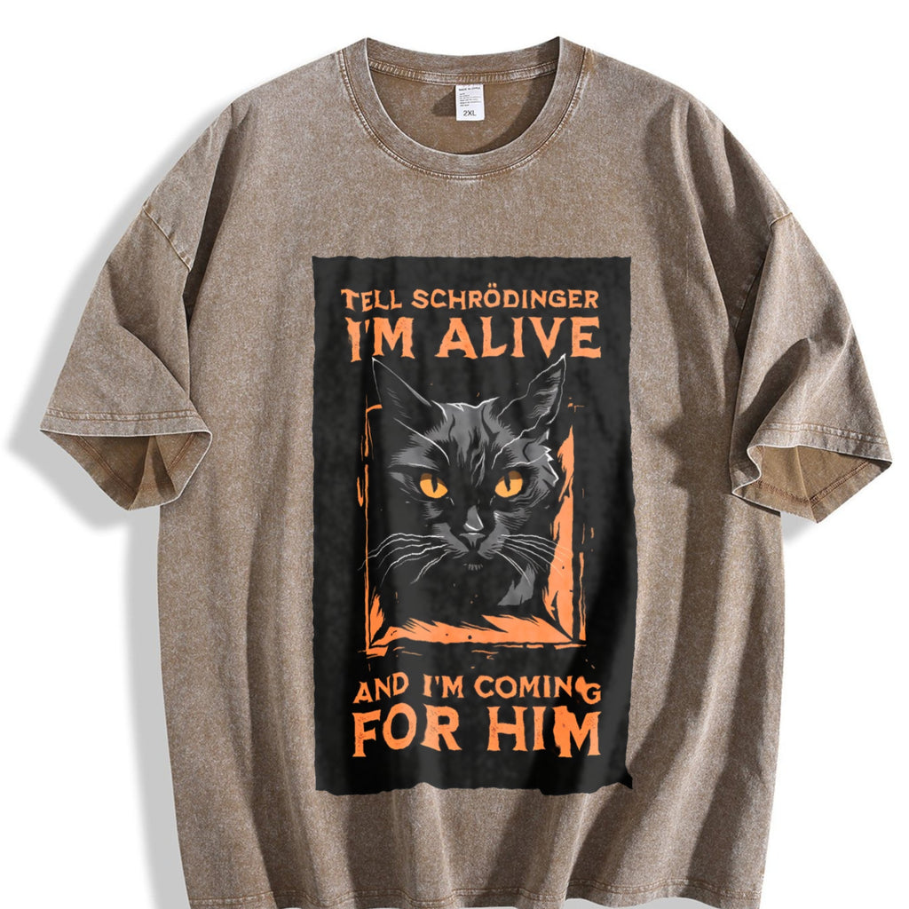 Tell Schrodinger I'm Alive Cat Vintage Washed T-Shirt product image 3