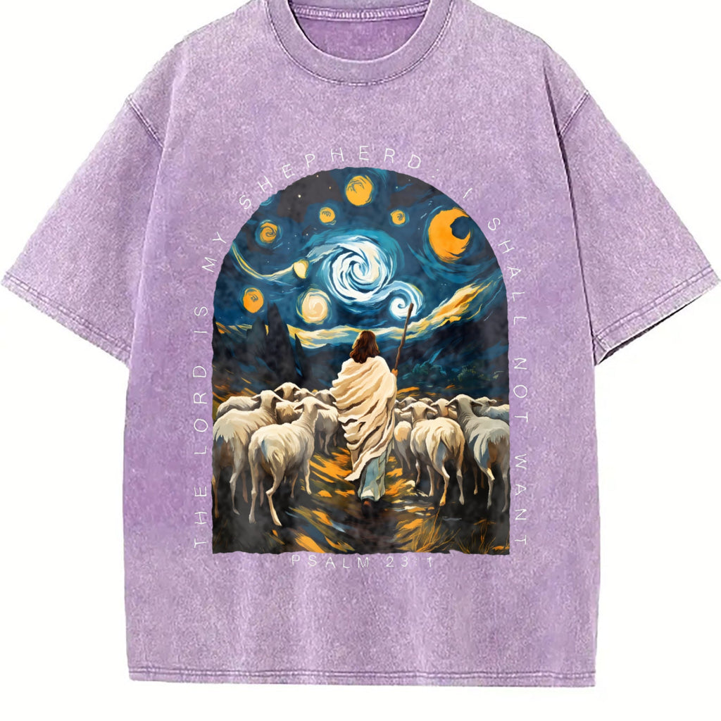 Shepherd and Sheep under a Starry Night Vintage Washed product image 6