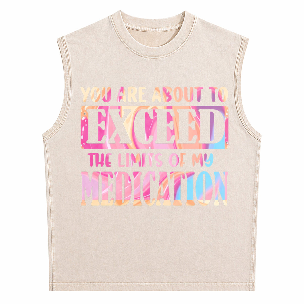 Gradient Black With Colorful Text Spring Summer Men's Washed Tank Top