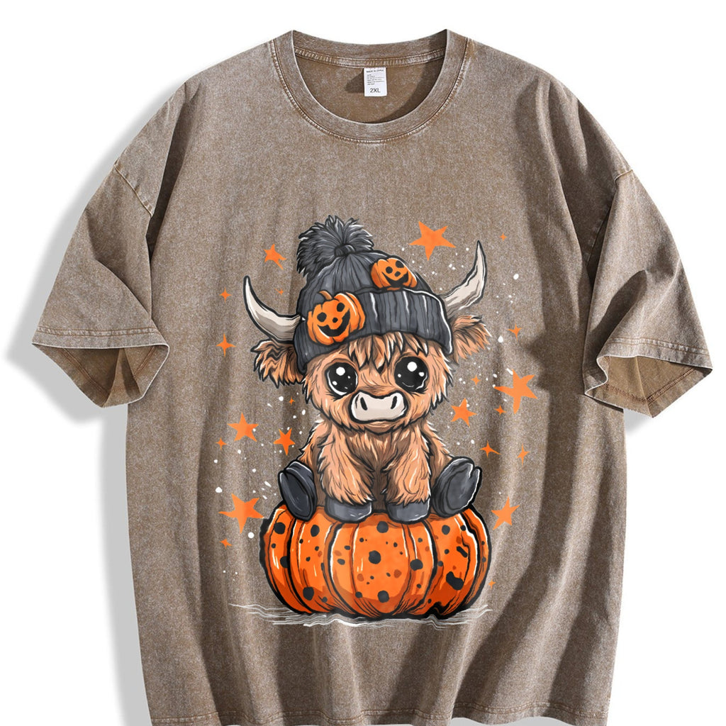 Funny Highland Cow Halloween Vintage Washed T-Shirt product image 3