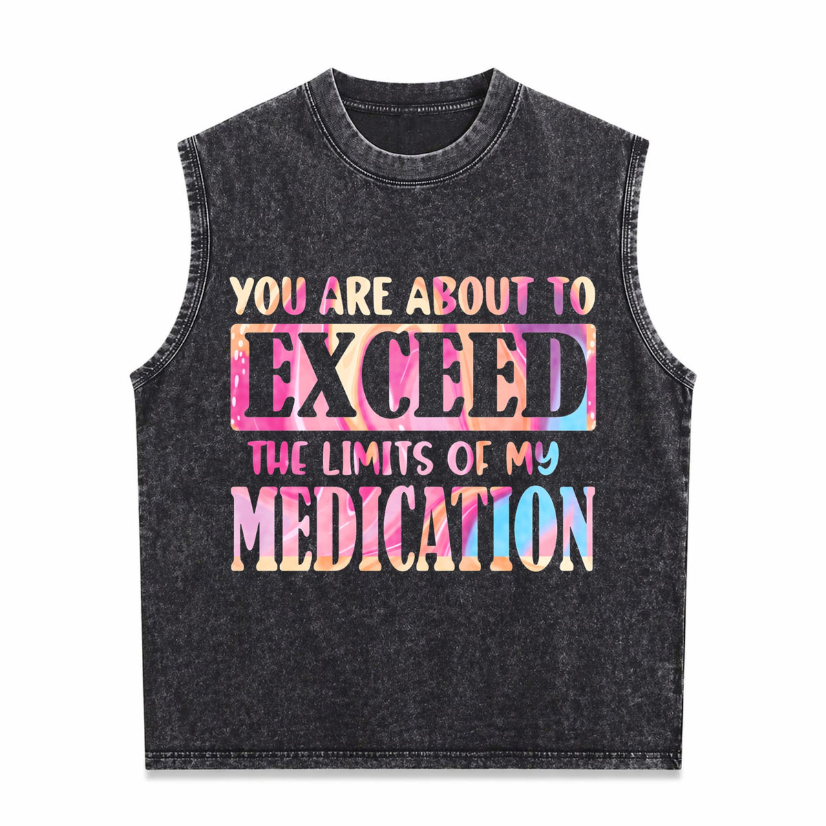 Gradient Black With Colorful Text Spring Summer Men's Washed Tank Top