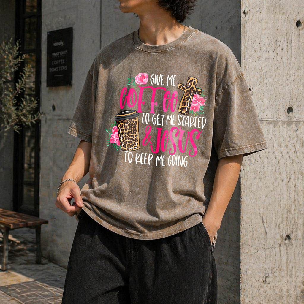 Funny Coffee & Faith - & Jesus Pink On Black Vintage Washed product image 3