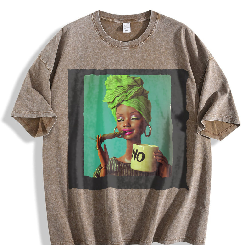 Sassy Doll with Green Head Wrap Vintage Washed T-Shirt product image 3