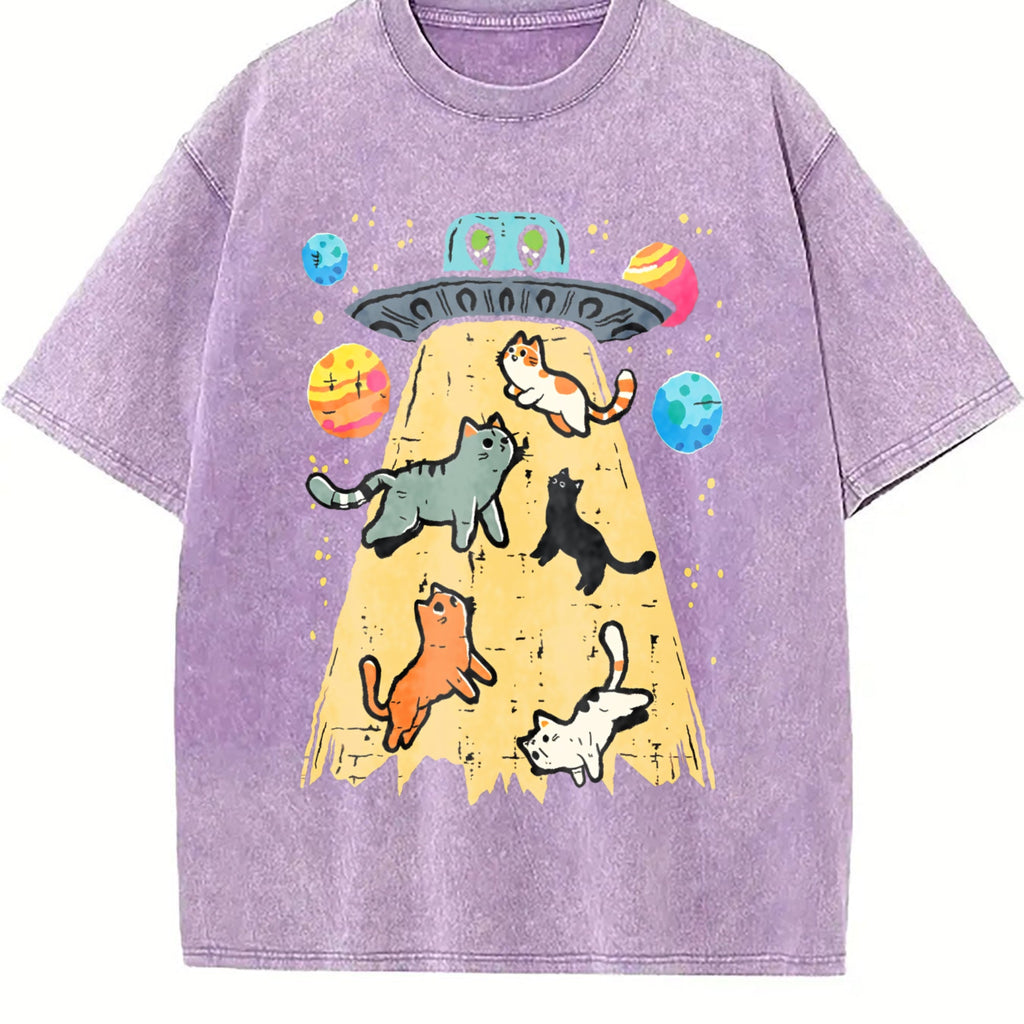 Summer UFO Takeaway Cute Cat Vintage Washed T-Shirt product image 6