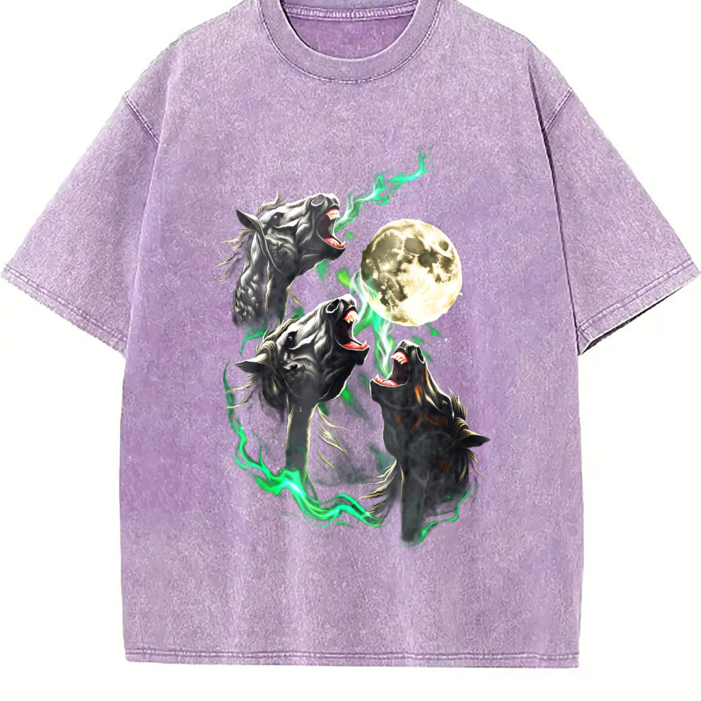 Horse Howling To Moon 90s Vintage Washed T-Shirt product image 6