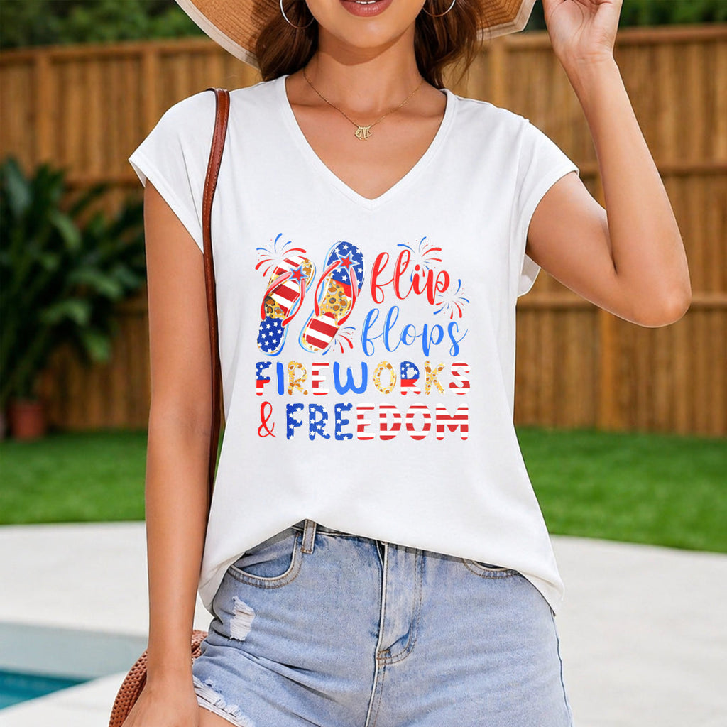 American Flag - & Flip Flops & Fireworks Women's V-Neck Tank Top