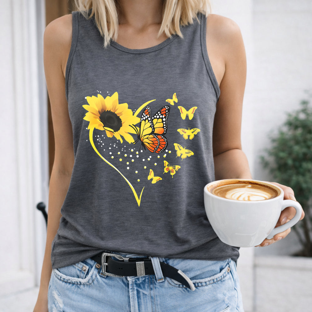 Cartoon Sunflower & Love Butterfly Women's Tank Top