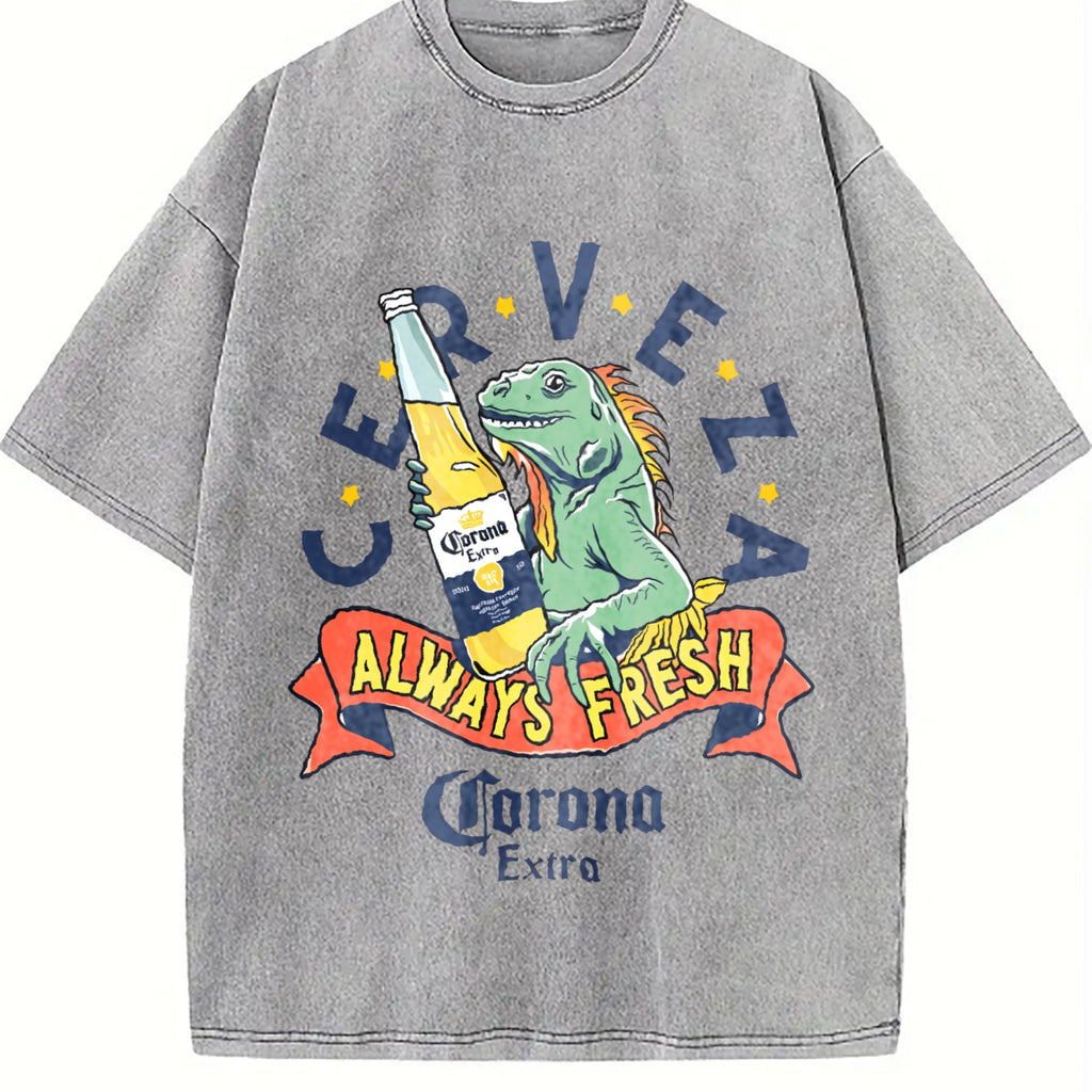 Lizard Holding A Beer Vintage Washed T-Shirt product image 4