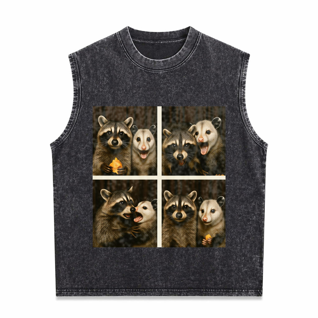 Funny Possum & Raccoon Photobooth Selfie - With 4 Animal Men's Washed Tank Top