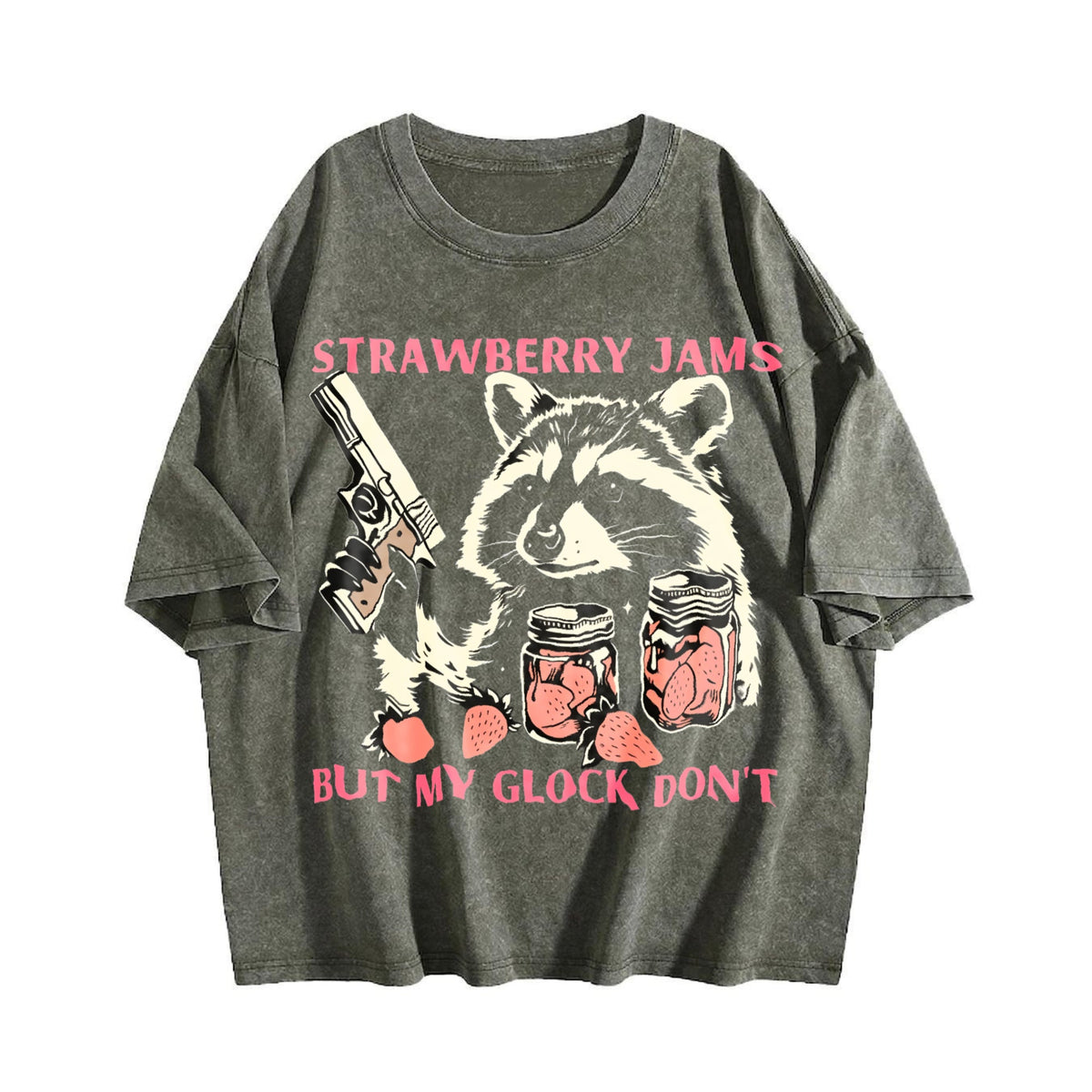 Funny Cute Raccoon With Strawberry Jams And Pewpew Vintage product image 4