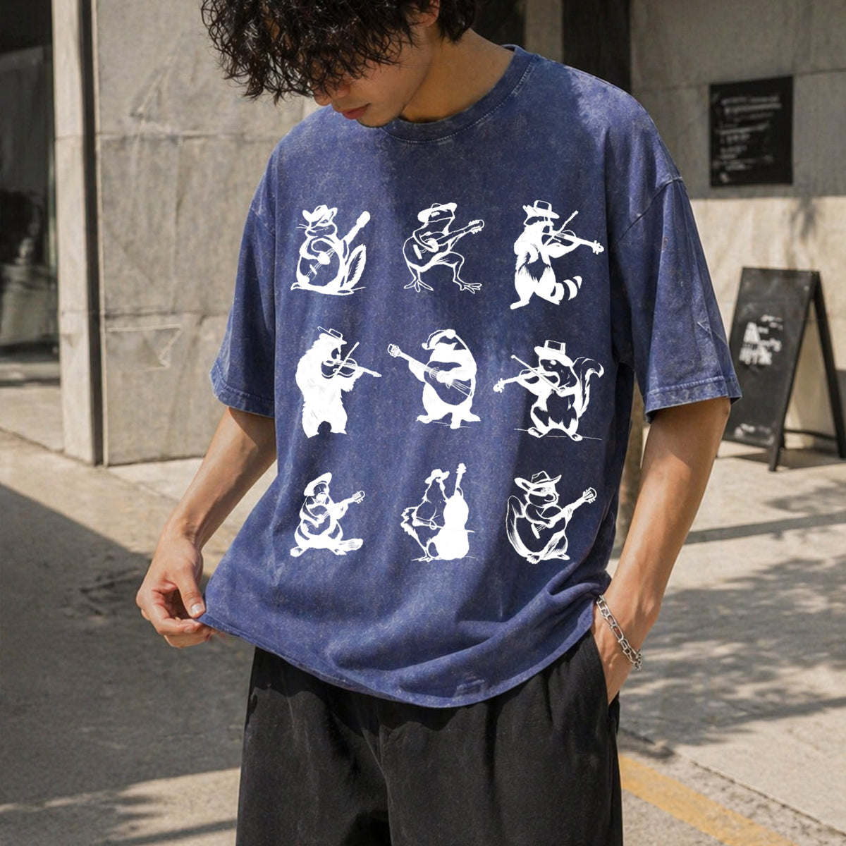 Animals Playing Music Funny Vintage Washed T-Shirt product image 8