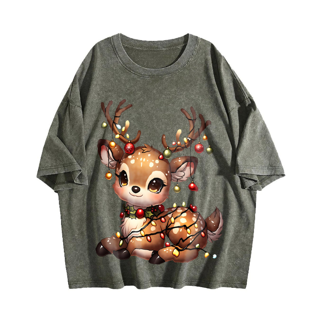 Christmas Reindeer & Deer Vintage Washed T-Shirt product image 4