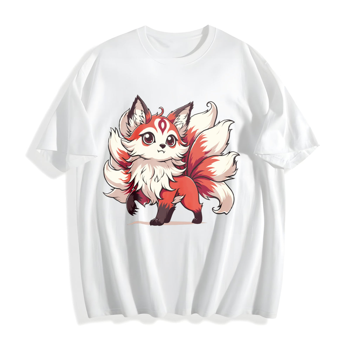 Summer A Red And White Nine-tailed Fox Cotton T-Shirt product image 2