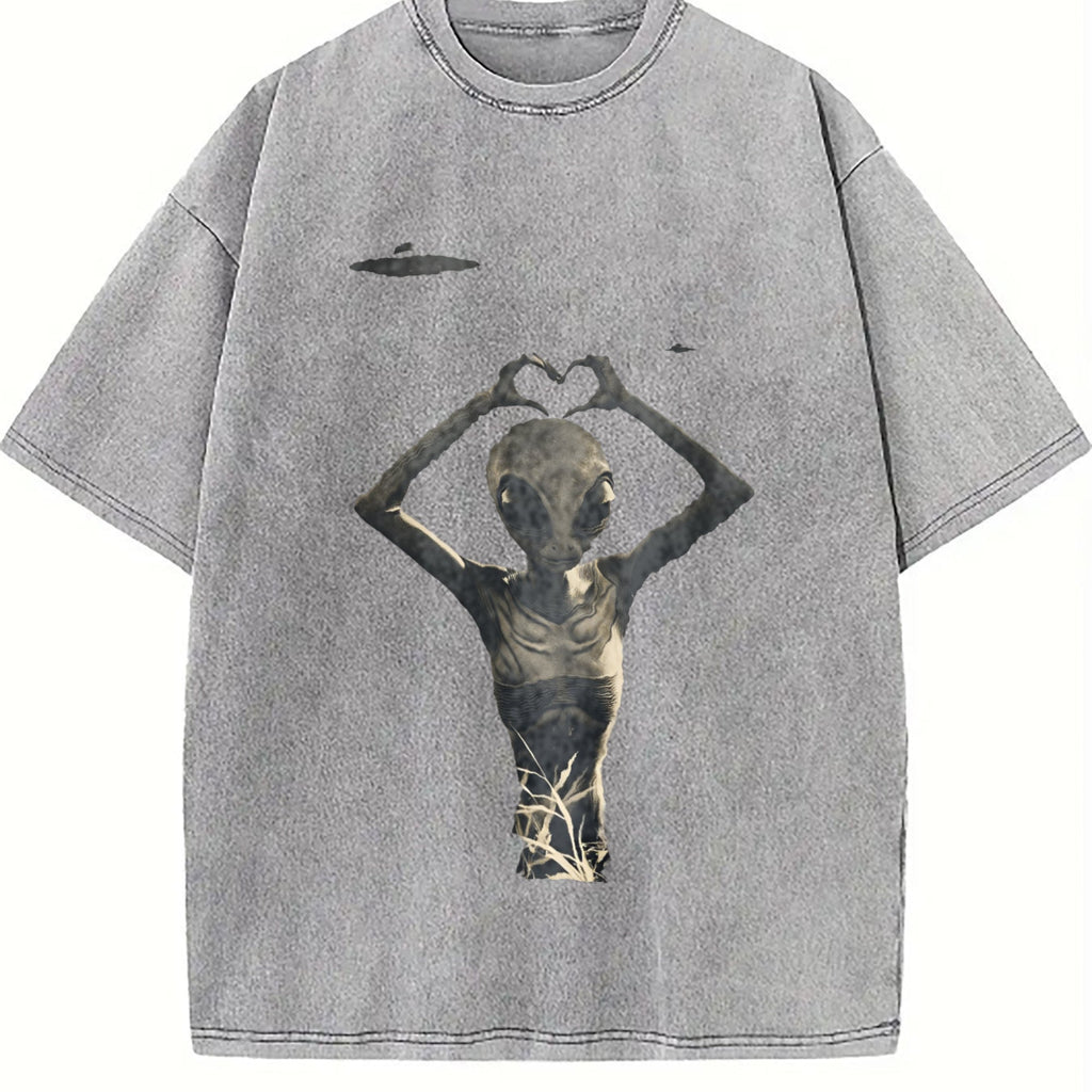 Alien Heart Hands UFO Vintage Washed T-Shirt product image 4