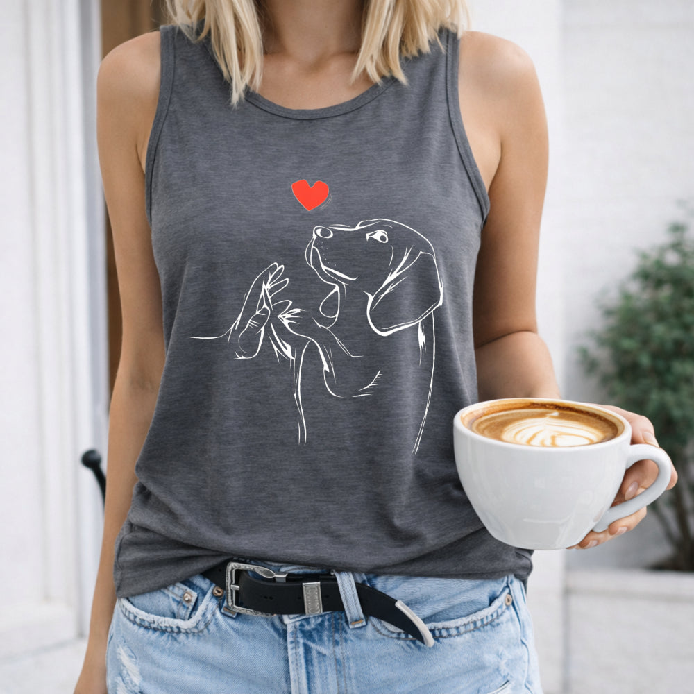Woman and Dog Heart Line Art Women's Tank Top