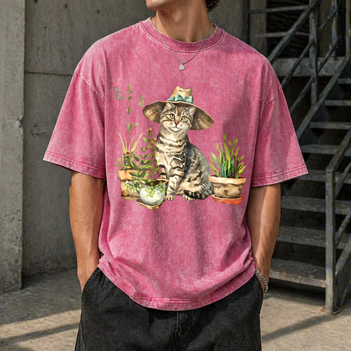Cat And Plant Vintage Washed T-Shirt product image 7