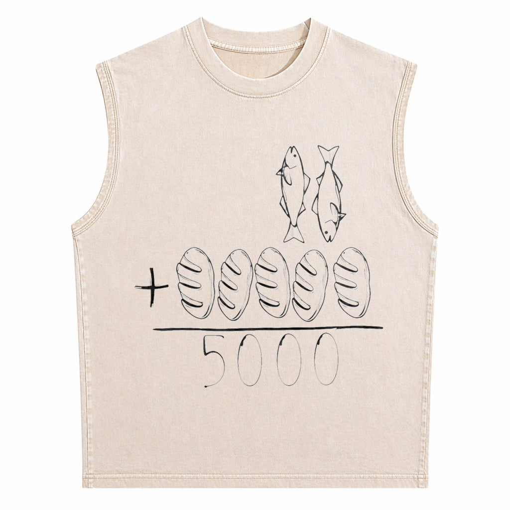 2 Fishes 5 Breads Jesus Feeds The 5000 Christian Bible Men's Washed Tank Top