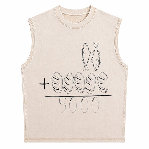 2 Fishes 5 Breads Jesus Feeds The 5000 Christian Bible Men's Washed Tank Top
