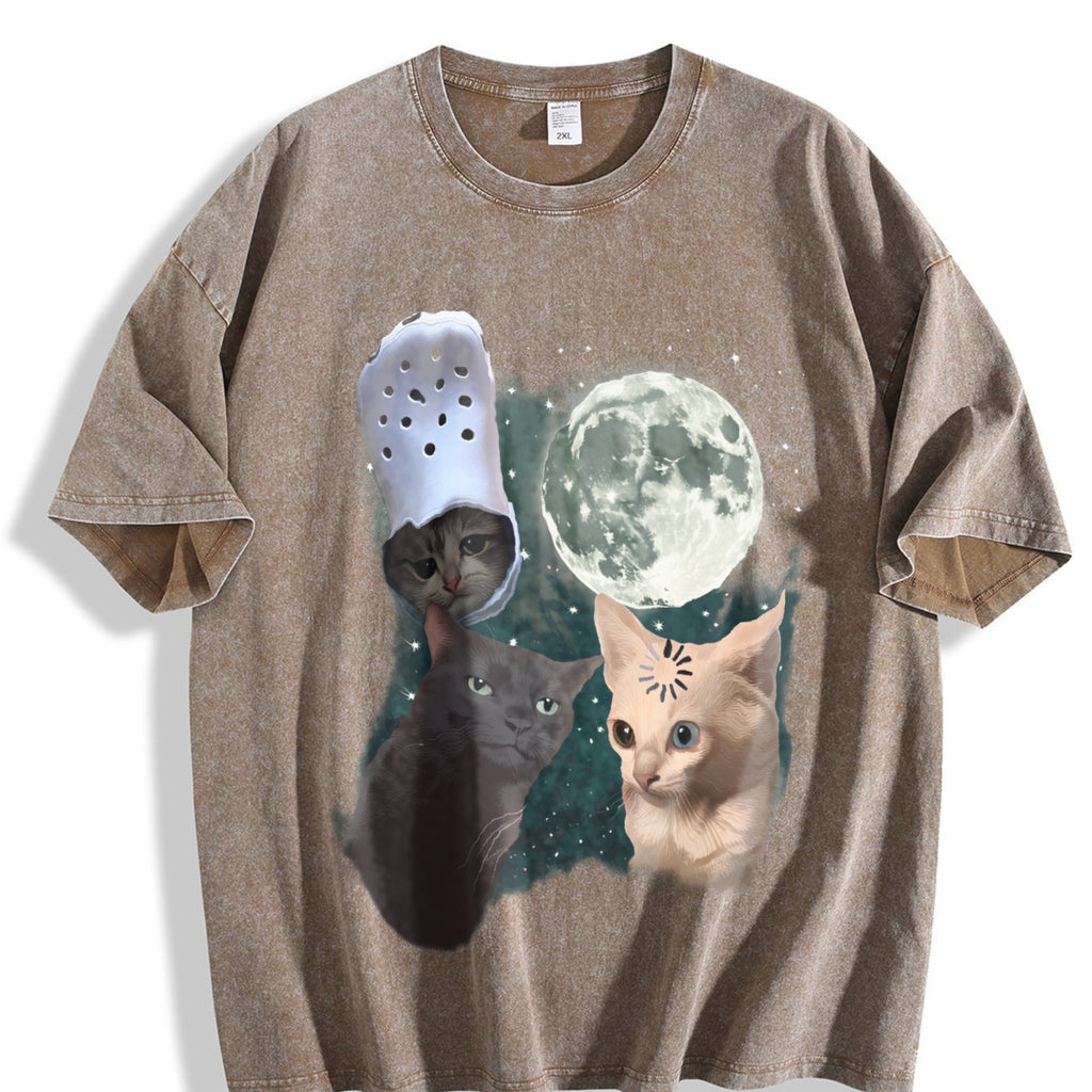 Three Cats Moon Vintage Washed T-Shirt product image 3