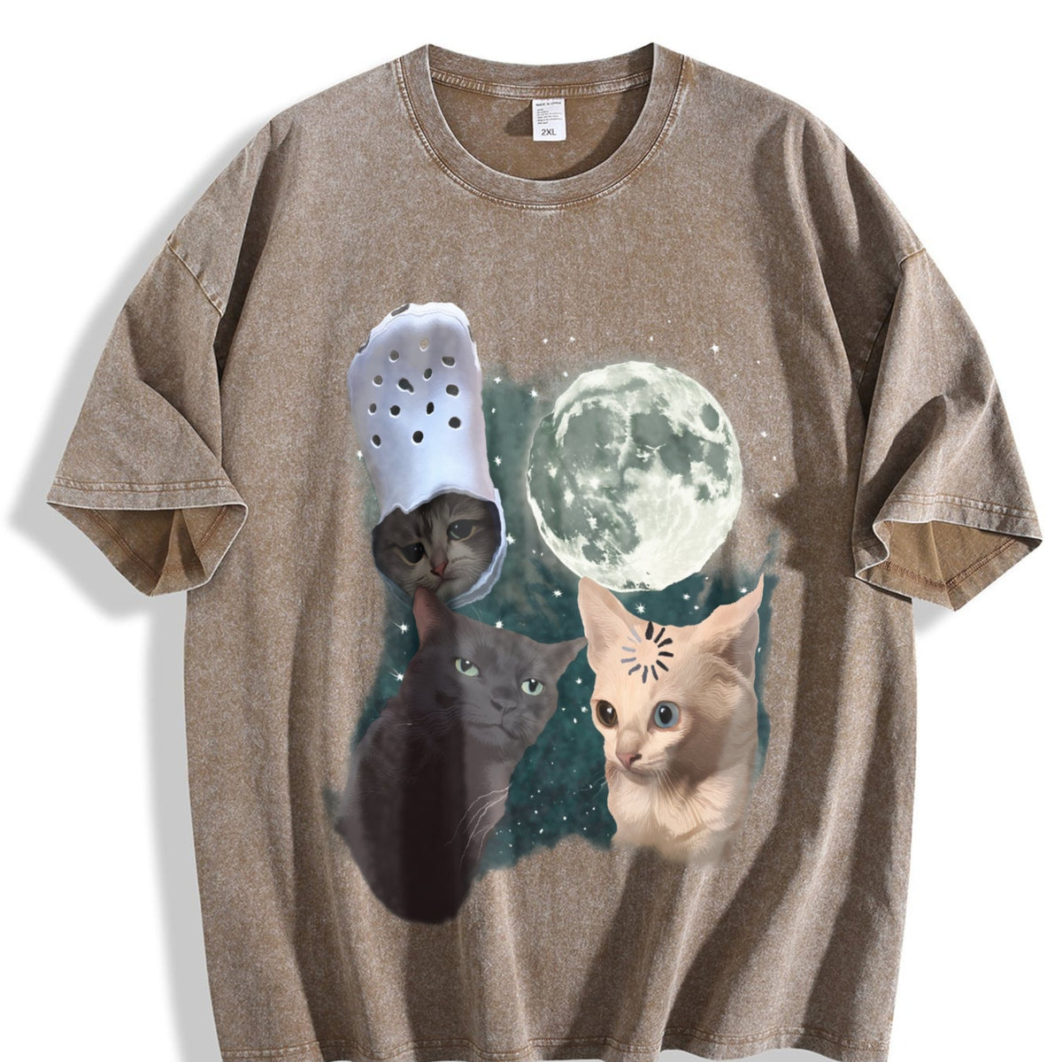 Three Cats Moon Vintage Washed T-Shirt product image 3