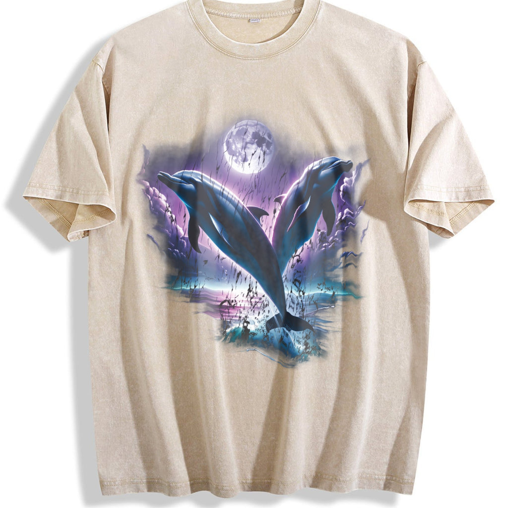 Two Dolphins Moon Vintage Washed T-Shirt product image 1