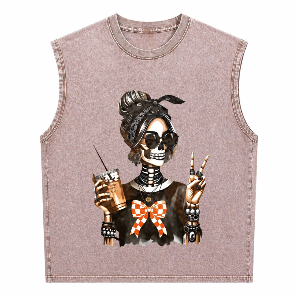Skull Coffee For Edgy Skeleton Peace Sign Spring Summer Men's Washed Tank Top