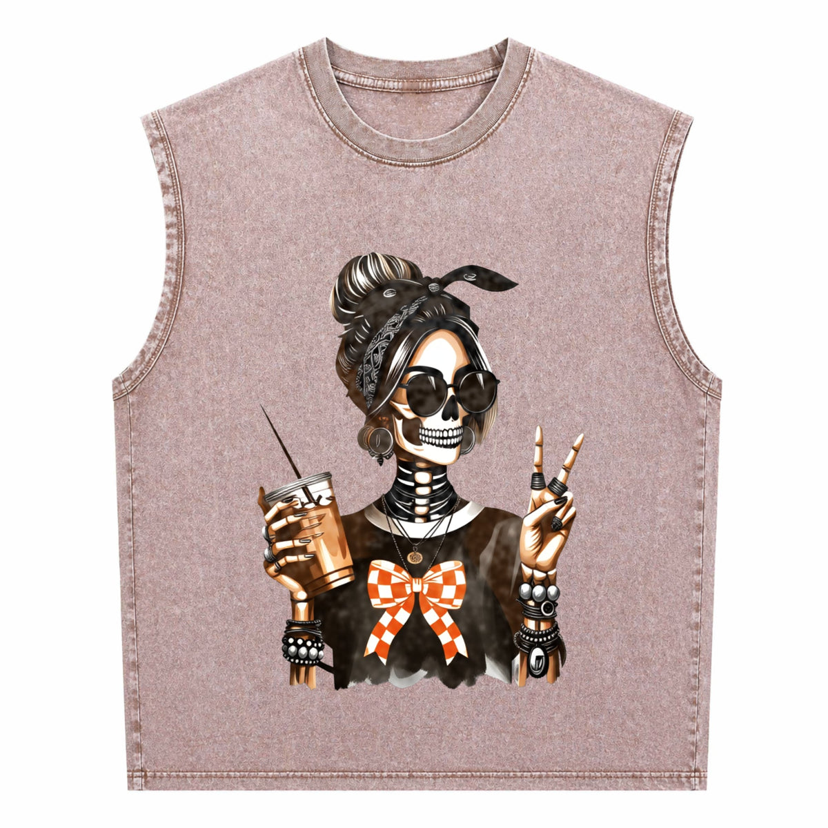 Skull Coffee For Edgy Skeleton Peace Sign Spring Summer Men's Washed Tank Top
