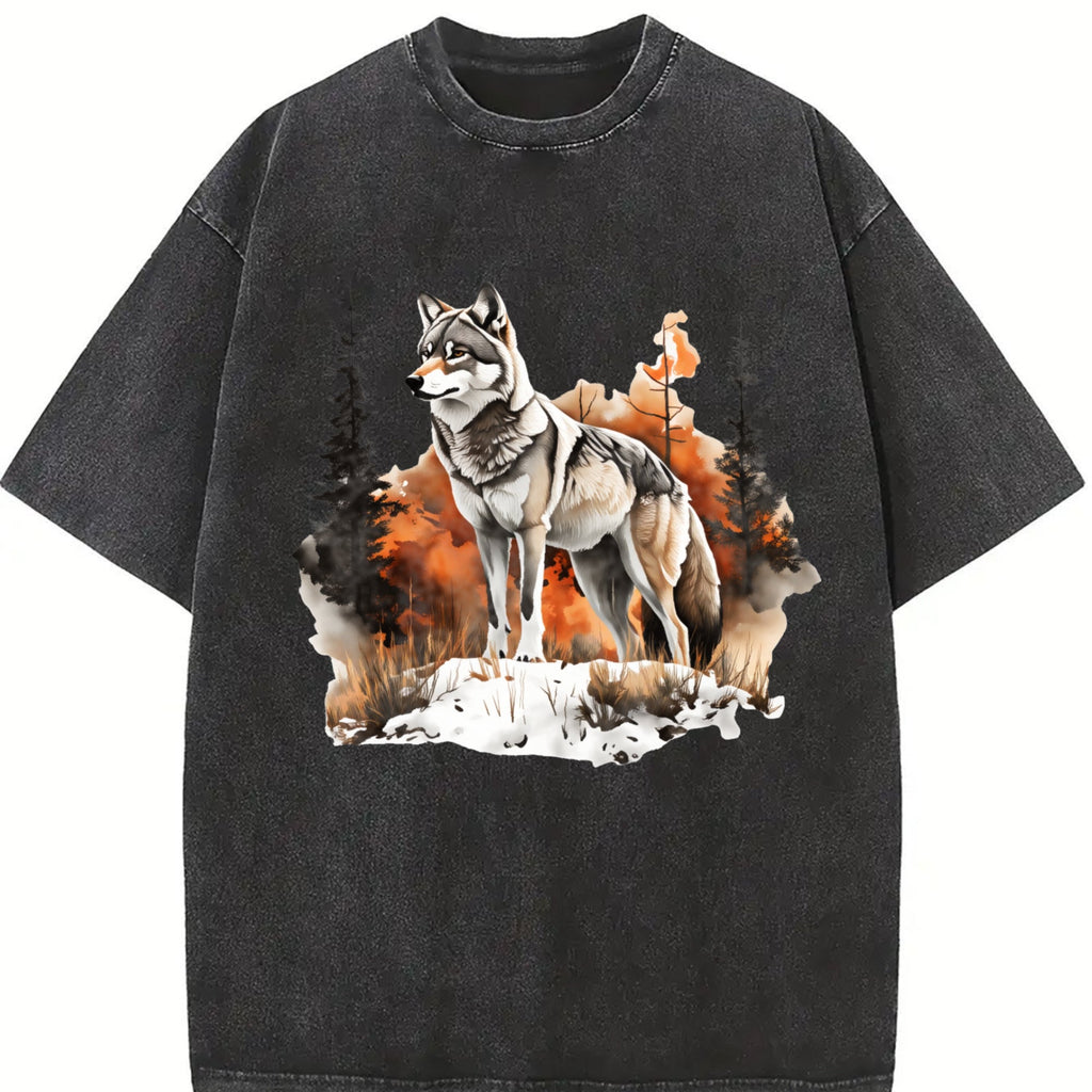 Winter : Gray Wolf In A Forest Snowscape Vintage Washed product image 2