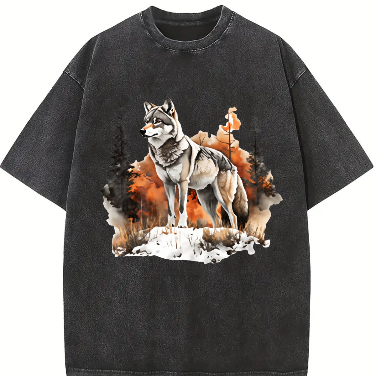 Winter : Gray Wolf In A Forest Snowscape Vintage Washed product image 2
