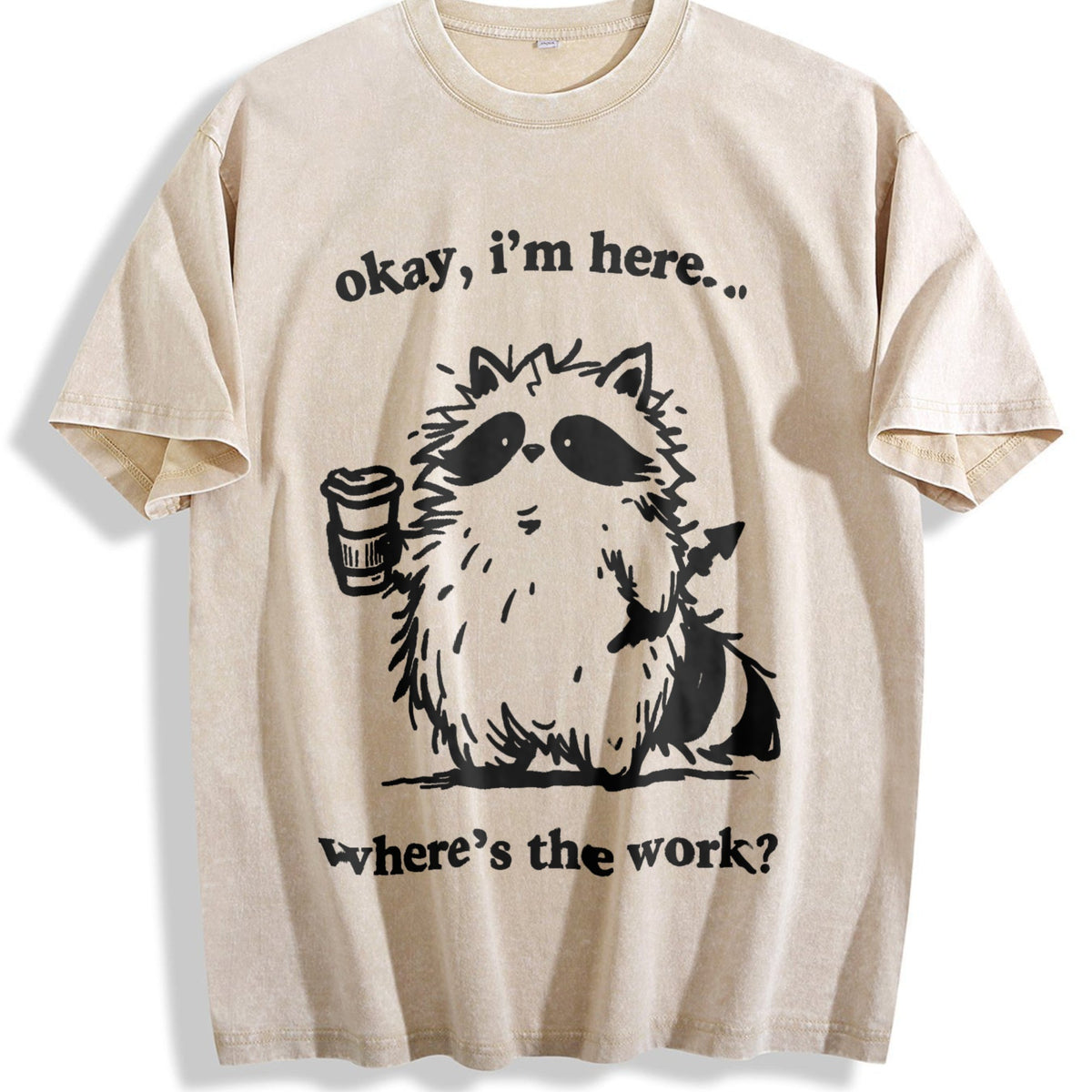 Cute Raccoon Work Coffee Vintage Washed T-Shirt product image 1