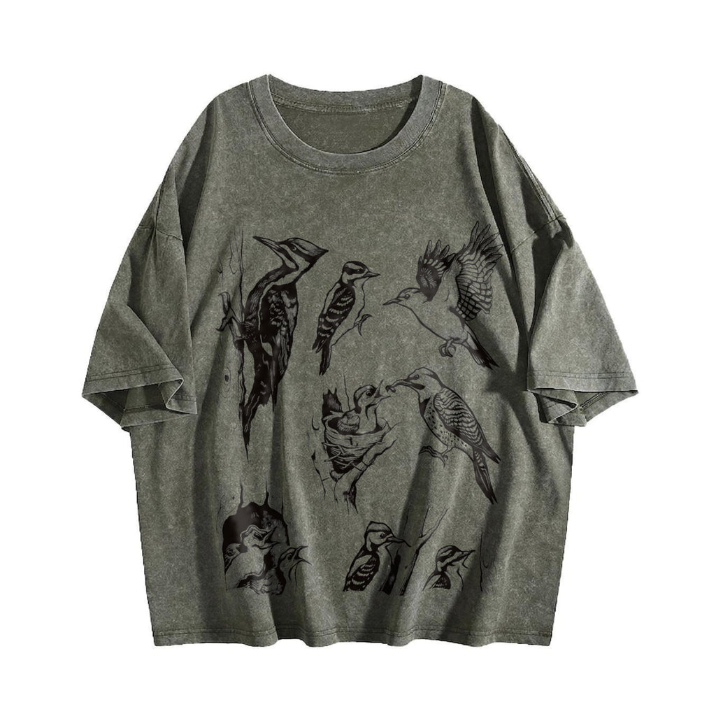 Woodpecker Bird 90s Tattoo Vintage Washed T-Shirt product image 4