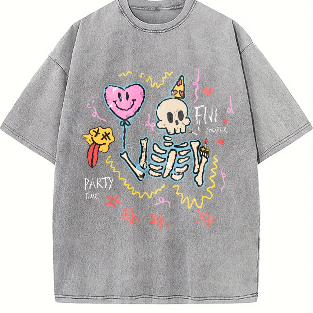 Party Skeleton with Balloons Vintage Washed T-Shirt product image 4