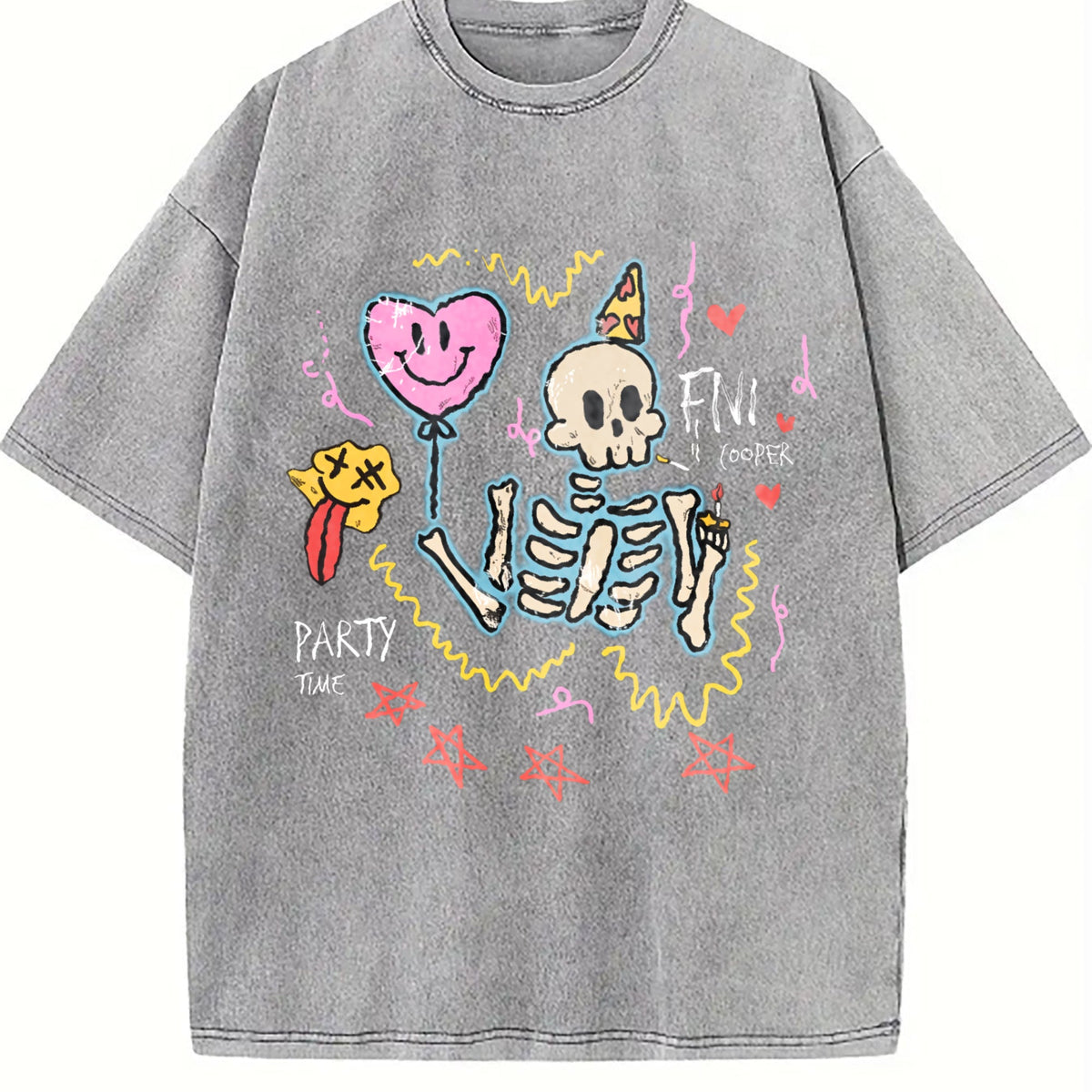 Party Skeleton with Balloons Vintage Washed T-Shirt product image 4