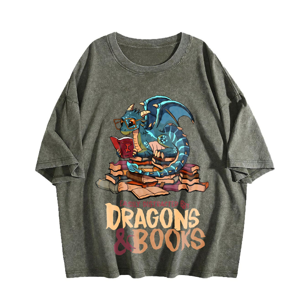 Blue Dragon Buried In Books Letter Vintage Washed T-Shirt product image 4