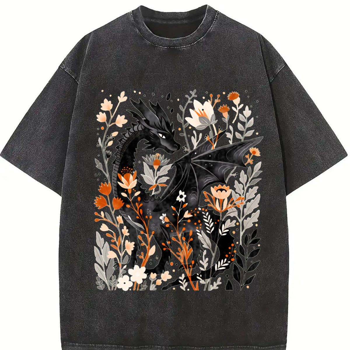 Summer : Fantasy Black Dragon Gentle Floral Vintage Washed product image 2