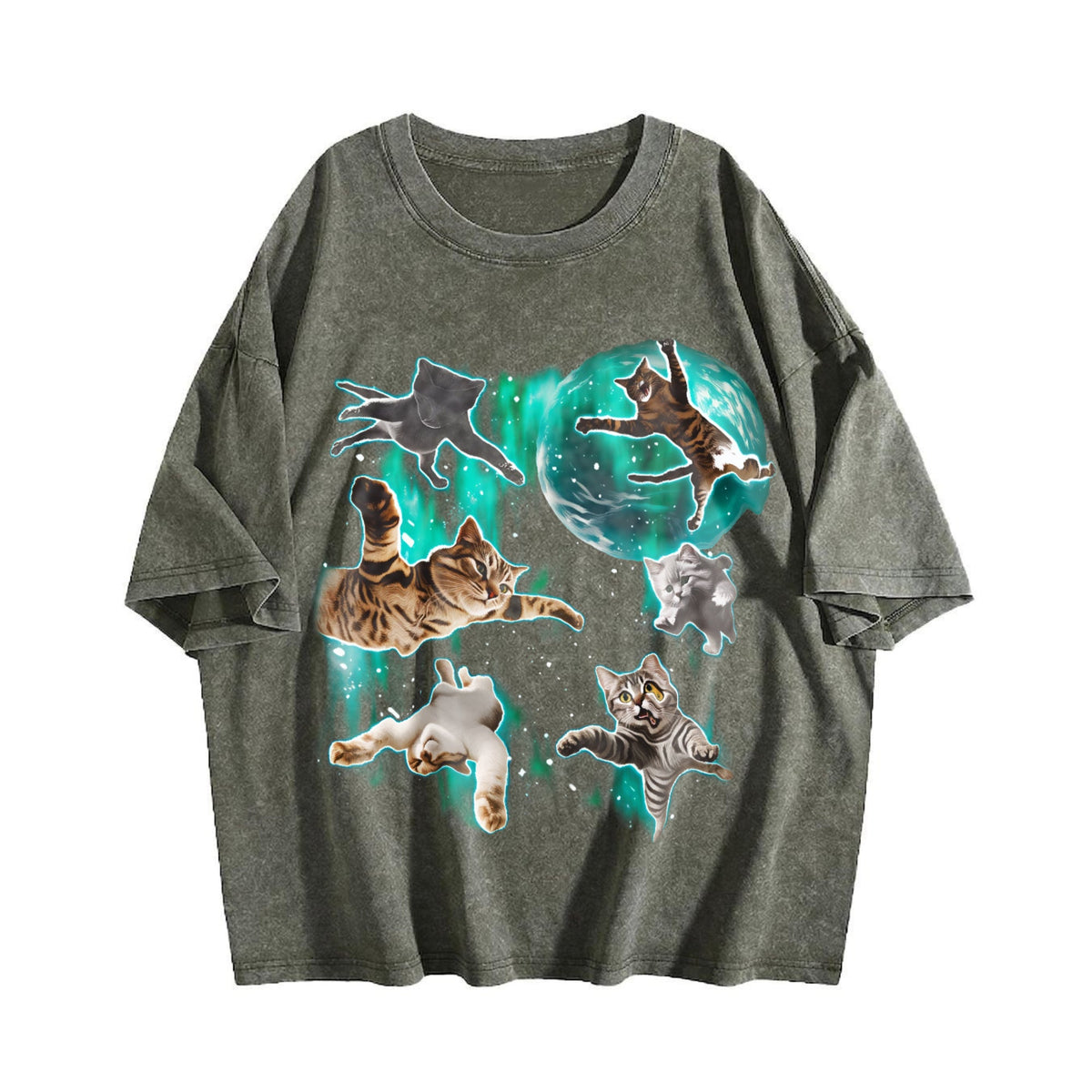 Cats Flying In Galaxy 90s Vintage Washed T-Shirt product image 4