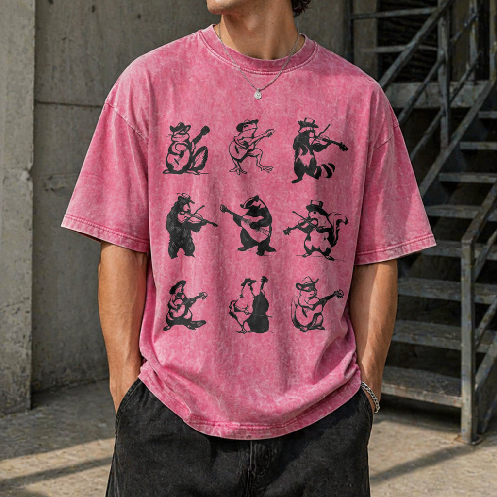 Animals Playing Music Funny Vintage Washed T-Shirt product image 7
